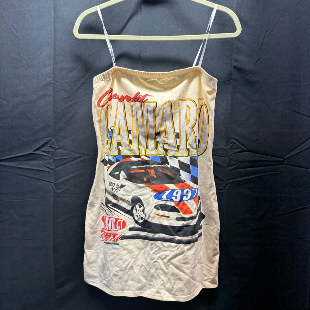 EUC Chevrolet Camaro Graphic Strapless Dress Sz XL (13aa)